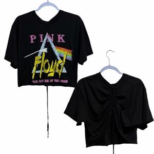 Pink Floyd Dark Side Moon DIY Cropped Tee Ruched Back Adjustable S-L